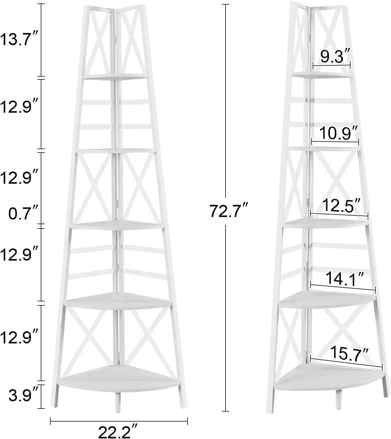 HOMBAZAAR CornerShelf, 72 Inch Industrial CornerBookshelf, 5 Tier Tall CornerLadder Shelf with Metal Frames, RusticCorner Sh