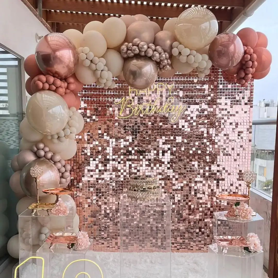 

28Pcs Transparent Grid Sequins Wall Panels for Wedding Birthday Party Background Wall Decor Shimmer Backdrop Curtain 30x30cm