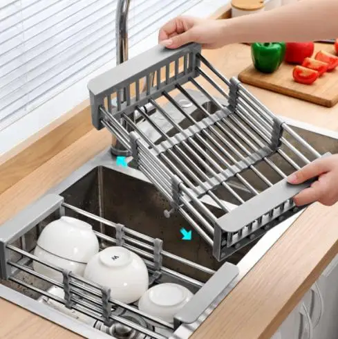 Stainless Steel Telescopic Sink Shelf, Household Tableware, Chopsticks to receive Dish Rack, Kitchen Drop