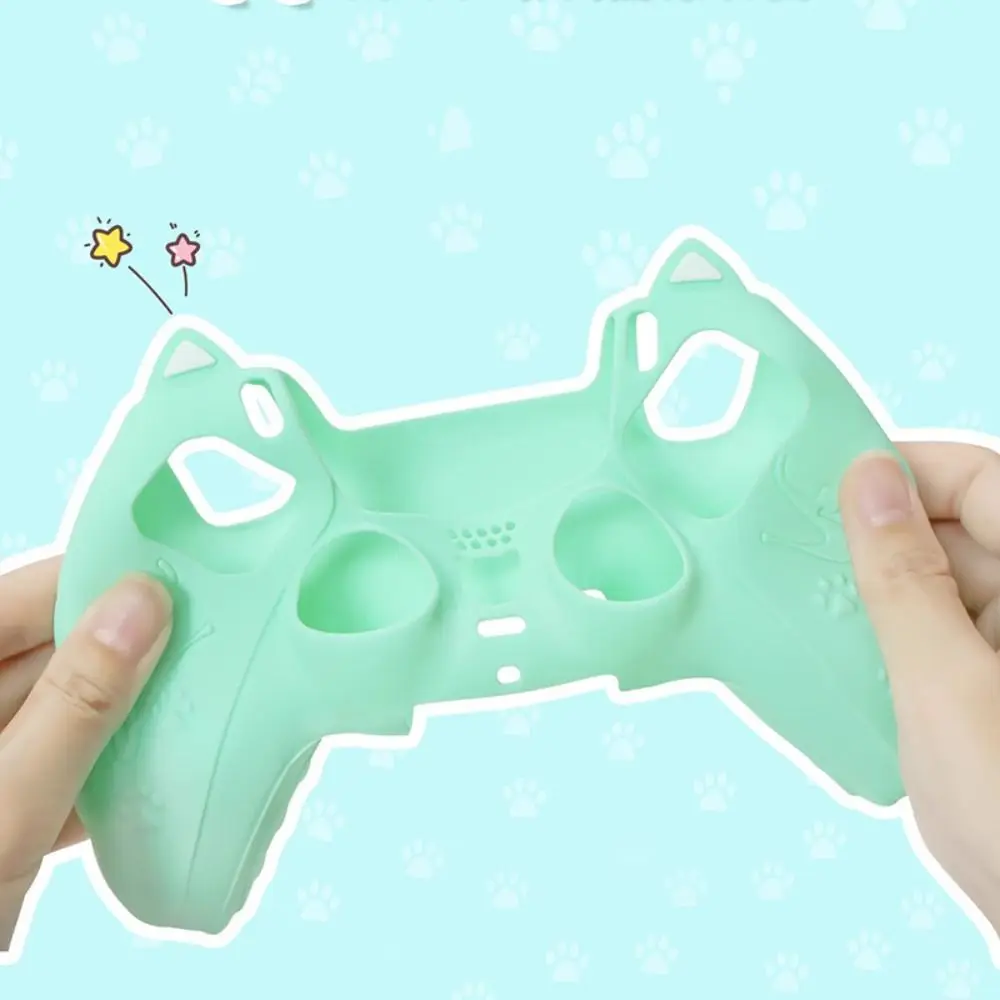 Silicone Controller Case Set Cat Paw with Sticker Controller Skin Anti-slip with Thumb Grip Caps Protective Shell Cover for PS5
