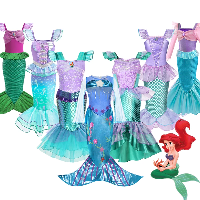 Girls Little Mermaid Costume Kids Birthday Halloween Princess Girl Dress Children Summer Ariel Party Clothes for Carnival