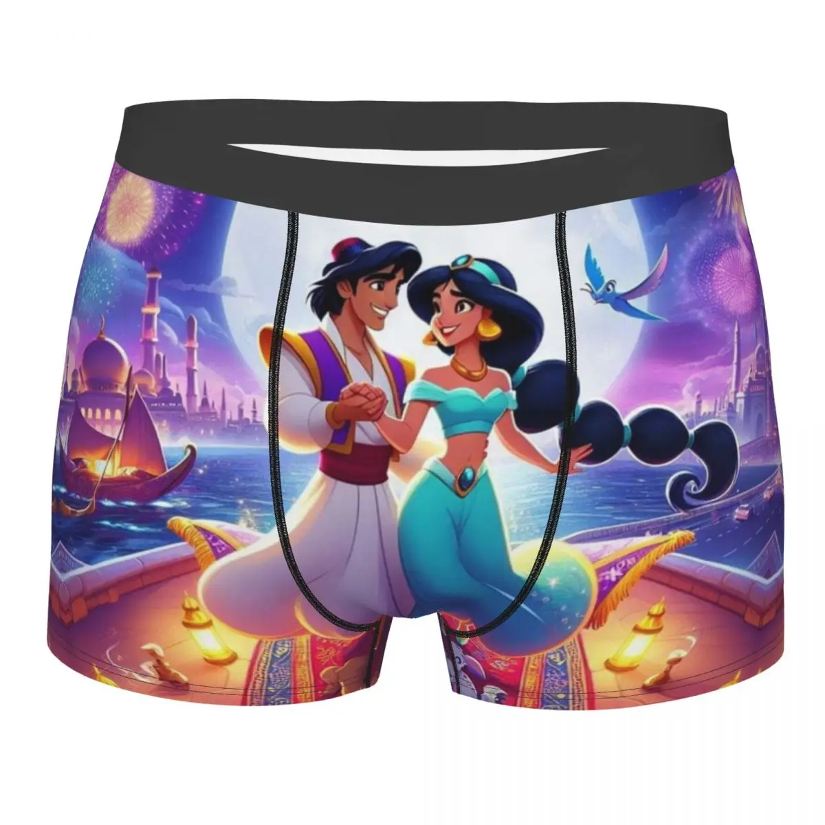 

Custom Novelty Princess Jasmine Aladdin Lamp Boxers Shorts Panties Men's Underpants Comfortable Briefs Underwear