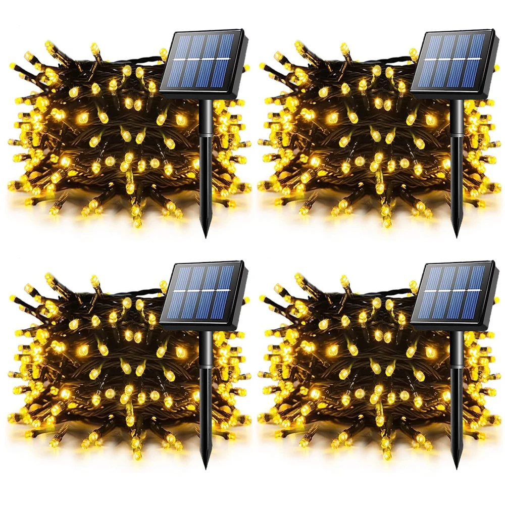 4 Packs Solar String Lights Total 131Ft, Solar Christmas Tree Lights With 8 Modes, Xmas String Lights for Outdoor Indoor