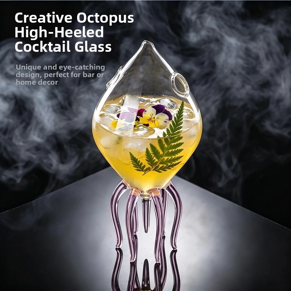 Glass Squid Shape Cocktail Glass With Straw Creative Design Jellyfish Wine Goblets Large Capacity Animal Shape Whiskey Glass