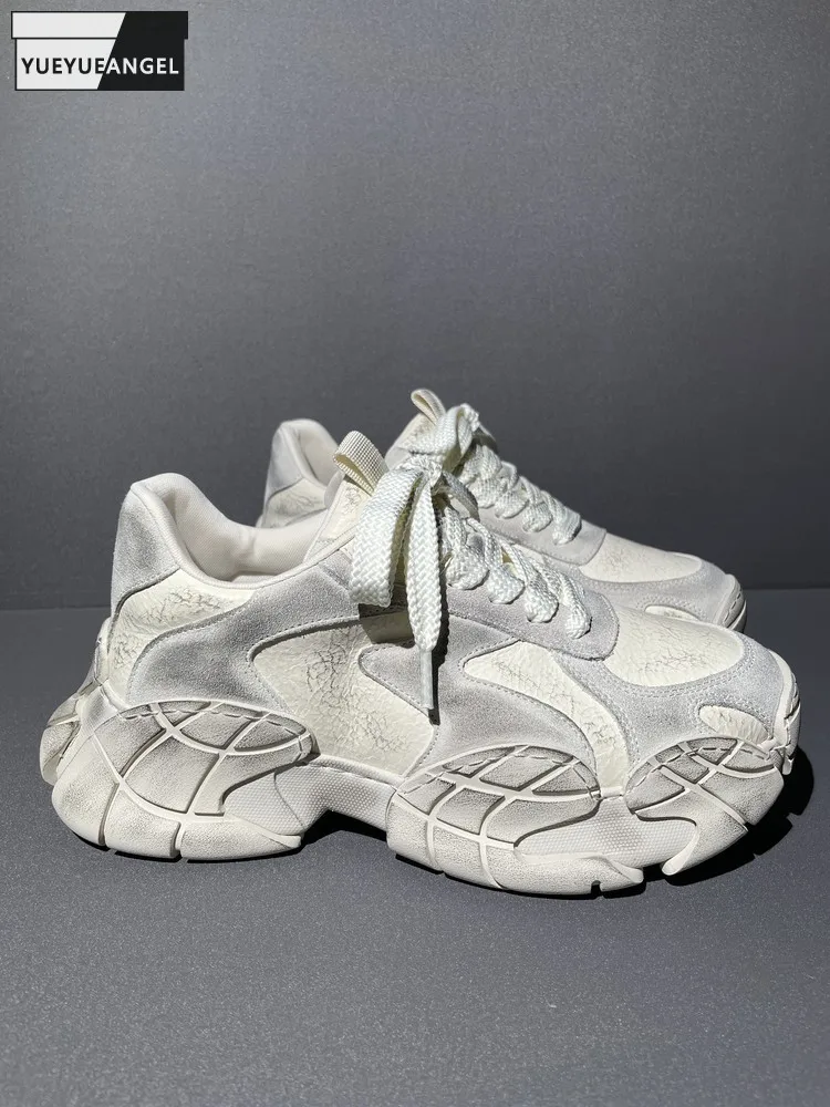 

Business Men Casual Genuine Leather Patchwork Height Increase Shoes Fashion Men Thick Platform Low Cut Footwear Lace-Up Sneakers