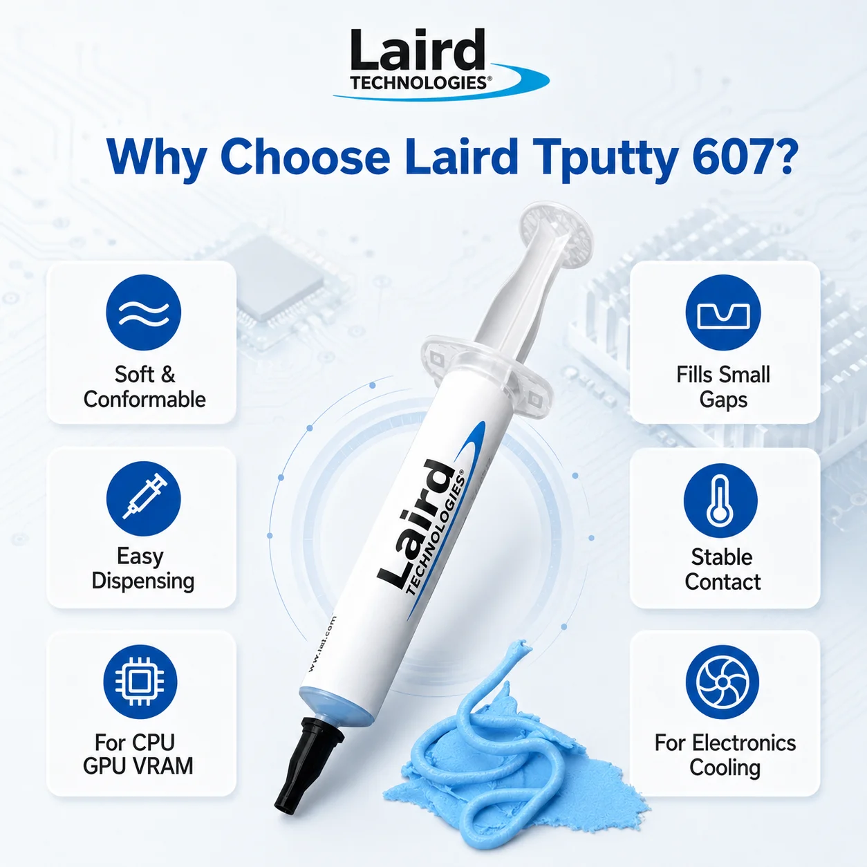 Laird Tputty 607 Thermal Putty Soft Gap Filling Stable Thermal Contact For CPU GPU VRAM IC Heatsink Laptop PC 5g 10g 20g