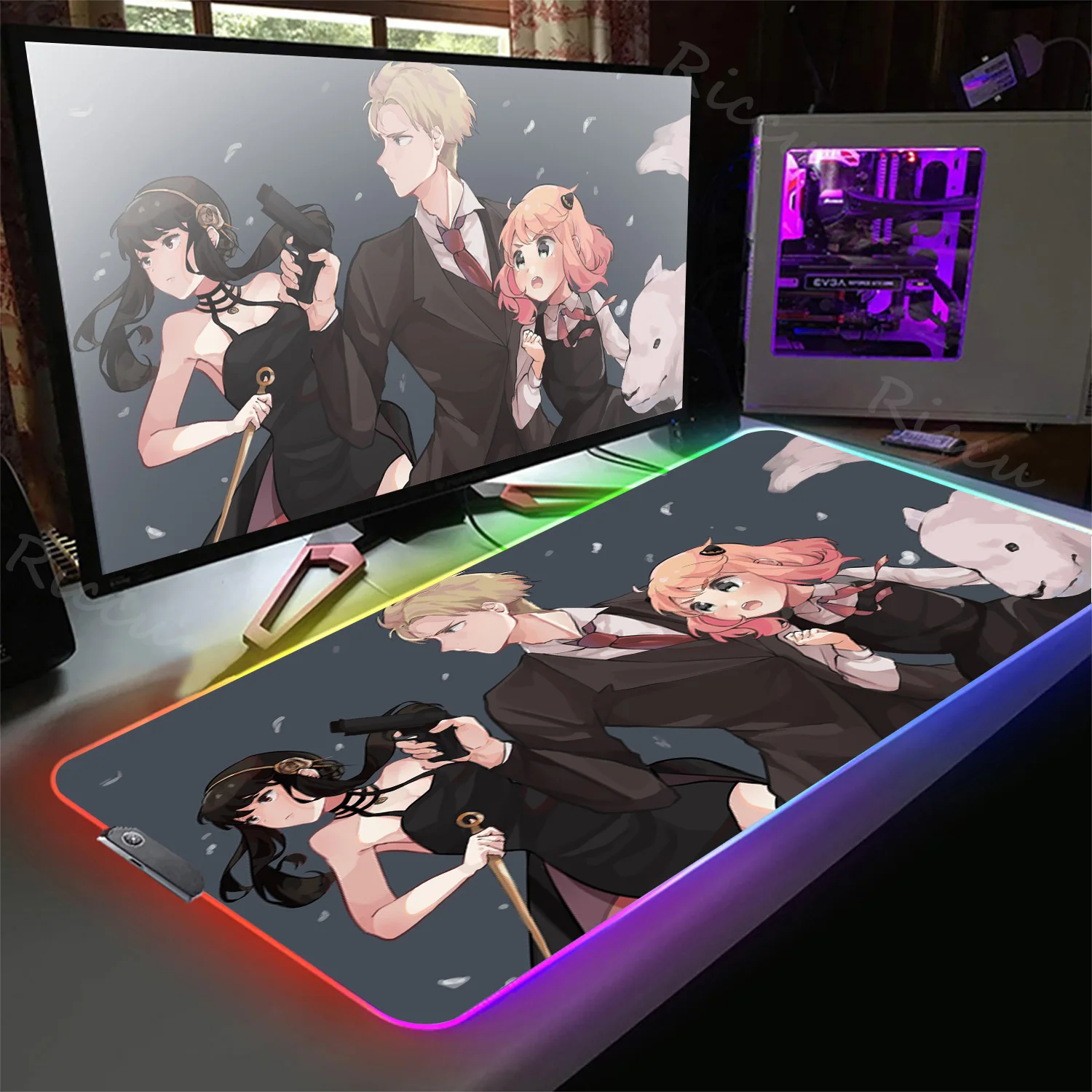 

Spy X Family Back Light Computer Desk Accessories Setup Gaming AccessoriesLED Mouse Pad Rgb Deskmat Table Mat Mousepad Game