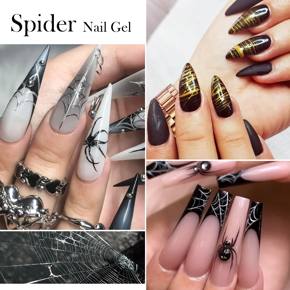 Zestaw żelowych lakierów do paznokci 2/4 szt. Biały Czarny Srebrny Rysunek Pająka Żel do Malowania UV Kontur Lakier Żelowy Paznokcie Artystyczne Manicure Akcesoria do Paznokci