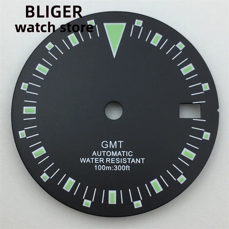 BLIGER new 29mm black watch dial with glow-in-the-dark NH34 GMT movement with 3 o \'clock crown 3