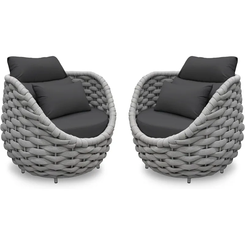 

Outdoor Patio Accent Armchair Aluminum Frame Woven Rope Cushioned Lounge Single Seat All Weather 400lb Deck Balcony Garden Hotel