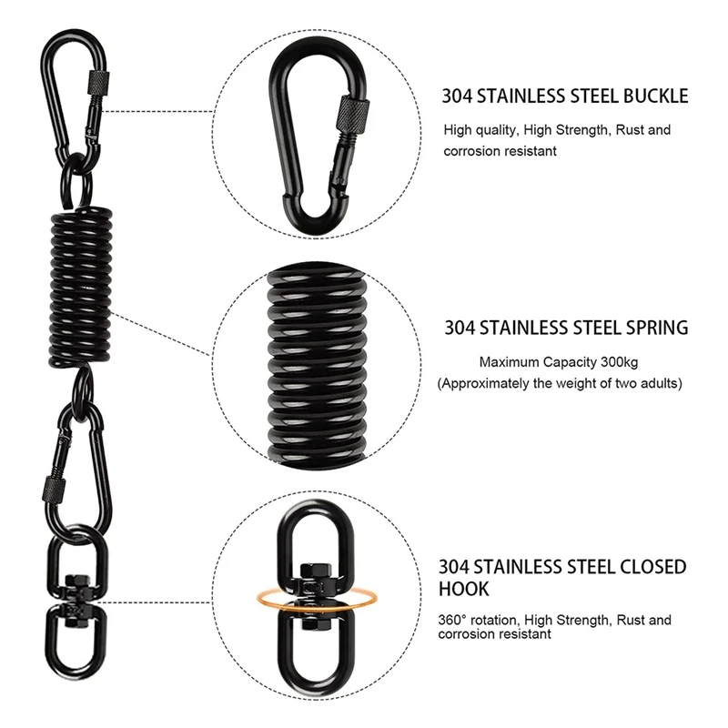 Swing Spring para cadeira suspensa, Gancho giratório de 360 °, Rede, Yoga, Swing, 2 Snap Hooks, Capacidade de carga 250kg