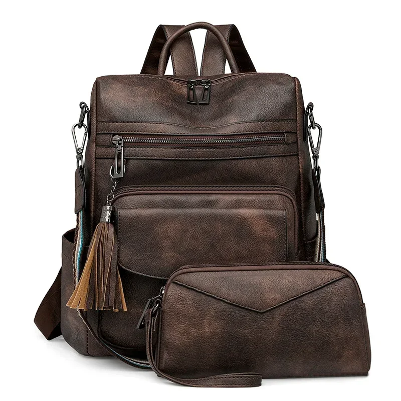 PU Leather Anti Theft Travel Backpack Purse with Tassel Large Capacity Tassel Shoulder Bag for Women Large Capacity Soft PU Leather  main image 3