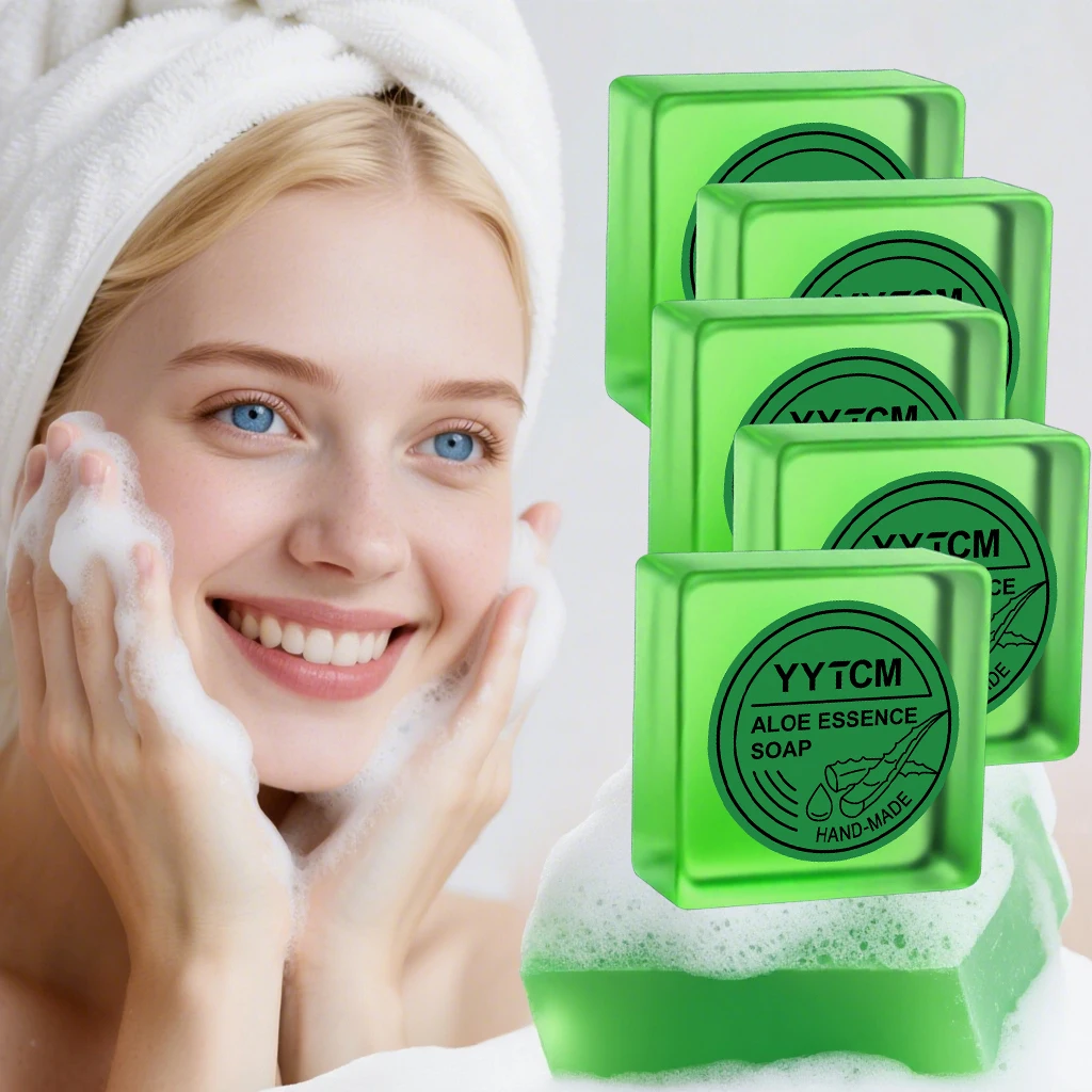 Handmade Aloe Vera Soap, Powerful Hydrating and Moisturizing, Can Be Used for Cleansing the Face and Body, Gentle and Refreshing, Deep Cleansing and Moisturizing, Suitable for Both Men and Women, 65G/Piece