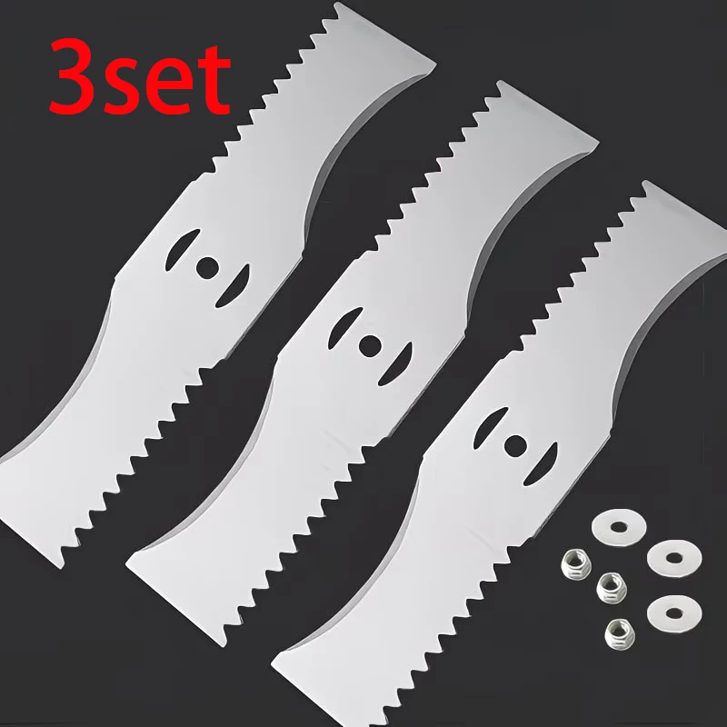 3 Sets 150 mm bogenförmige gezahnte Klingen, universell passend für kleine Rasenmäher mit Lithiumbatterie, Trimmer, Gartenschneidemaschinen