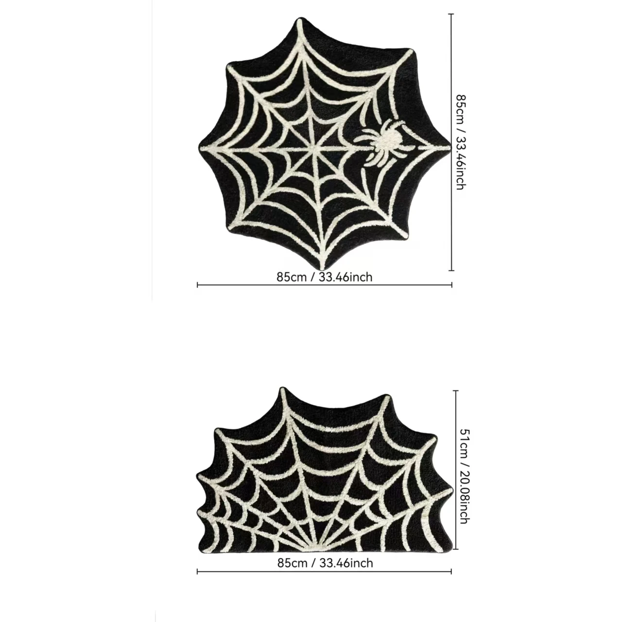 AGILESTAR Two-Style Halloween Spider Web Tufted Rug, Shaped Non-Slip Accent Mat, Spooky Gothic Decor for Bedroom