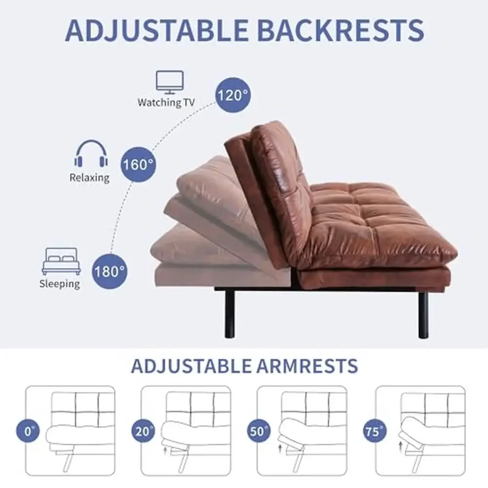 Sofá cama Convertible de espuma viscoelástica ajustable, reposabrazos de 4 ángulos, 3 en 1, 180 °