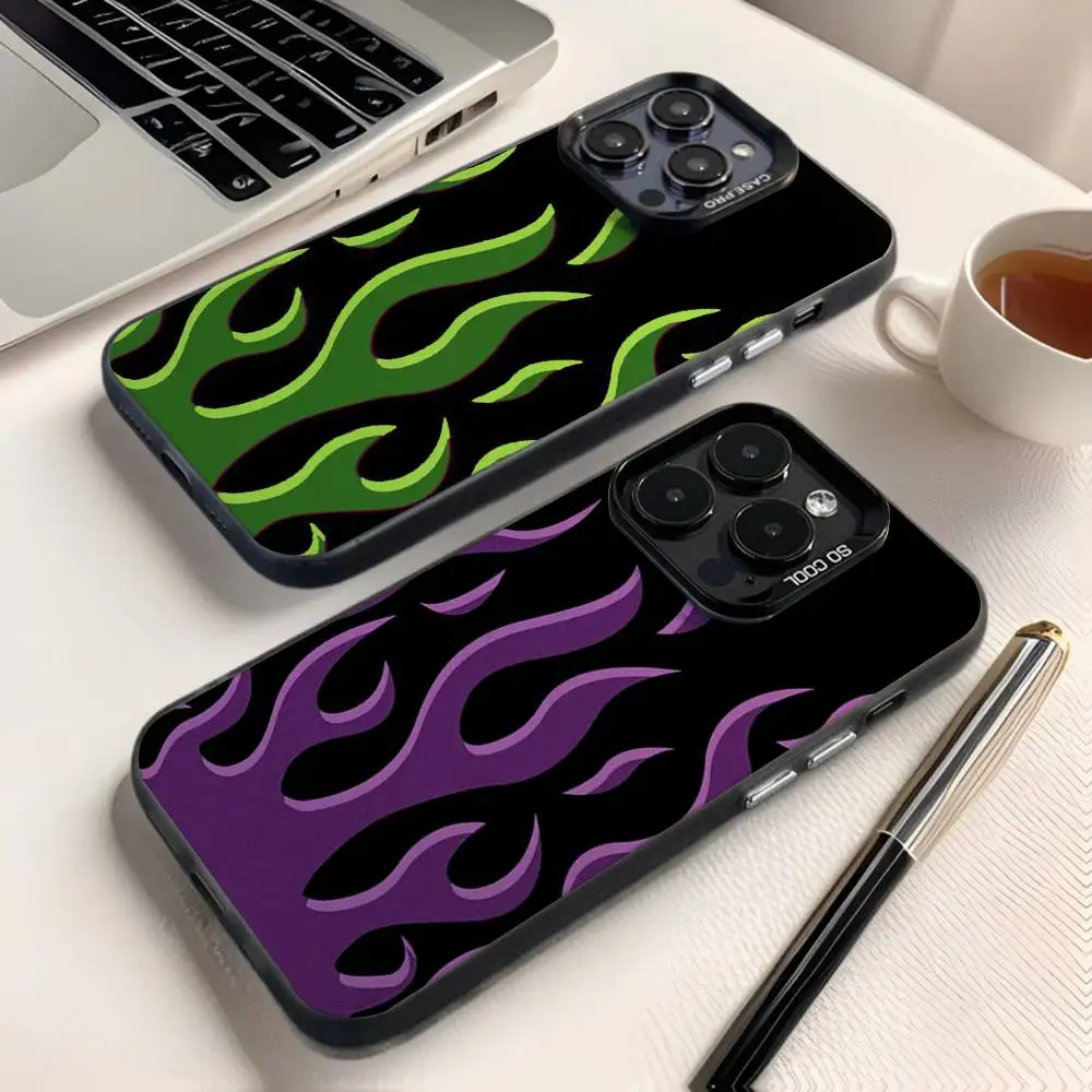 

Cool Green Red Flame Phone Case For iPhone 16,15,14,13,12,11,8,7,Pro,Max,Plus,Mini,XS,SE Anti Fall Black Matte Hard