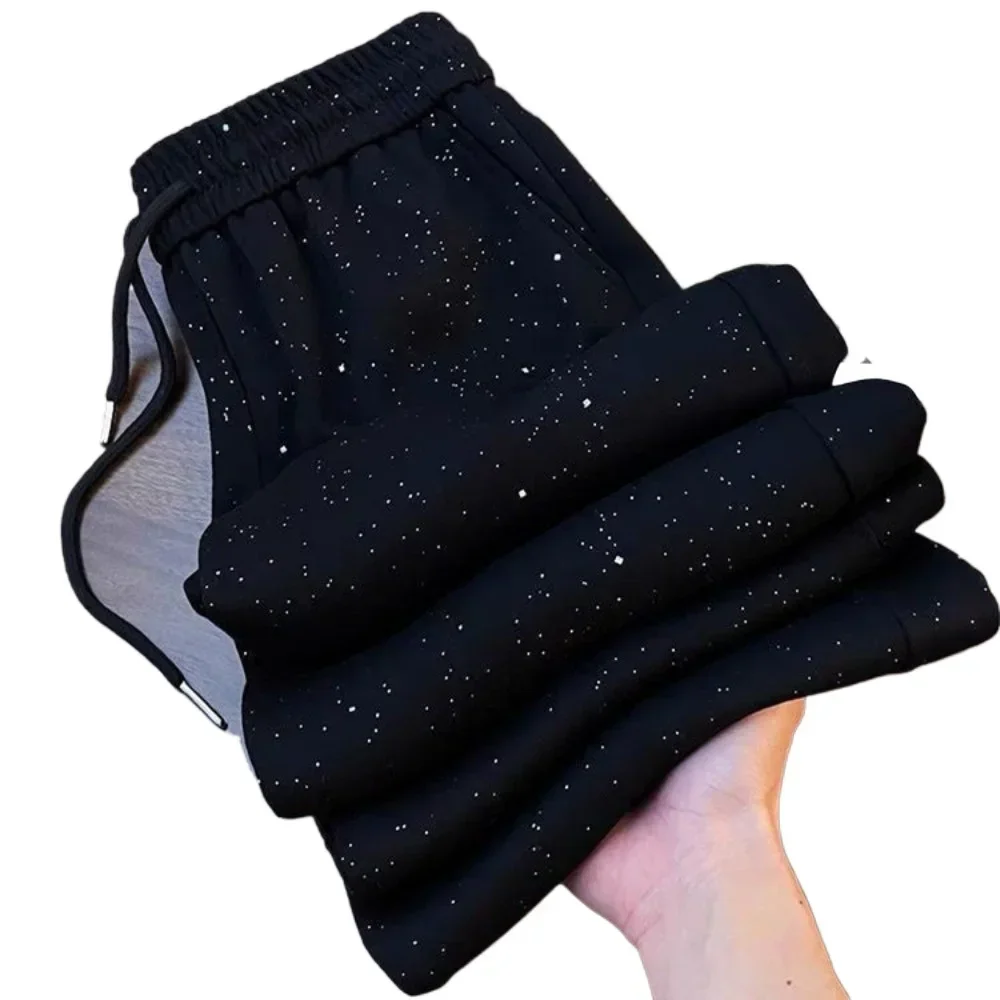 Fashionable High-Waist Casual Sports Pants Summer Women's Straight-leg Pants Baby's Breath Hot Diamond Ice Silk Wide Leg Pants 1