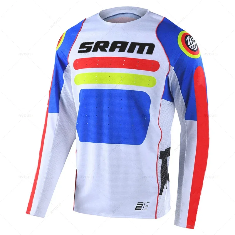 New Sram Motorcycle Off-Road Long Sleeve Cycling Jersey DH Downhill Endurance Race MTB Polyester Breathable Quick-Drying T-Shirt