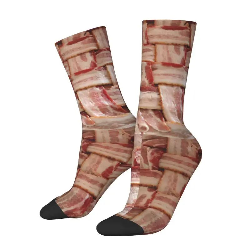 Fun Plaid Bacon Pattern Meat Lover Men's Crew Socks Unisex Cute 3D Printed Dress Socks