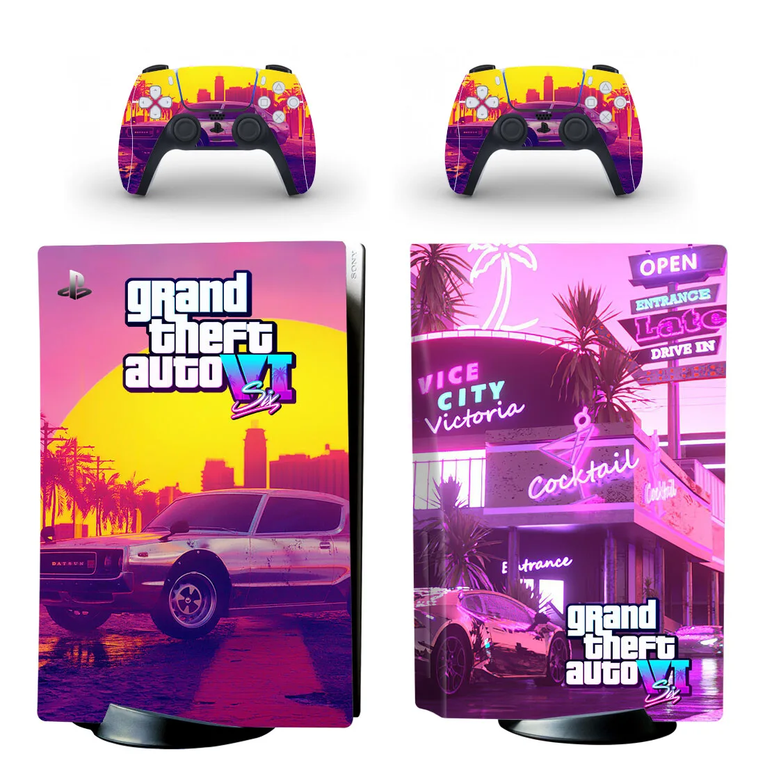 Grand Theft Auto VI GTA 6 PS5 disco Skin Sticker Decal Cover para consola y 2 controladores PS5 Disk Skin Vinyl