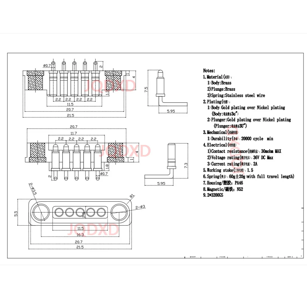 2Pin 3Pin 4Pin 5Pin Magnetic Pogo Pin Connector Pogopin Male Female 2.54mm Spring Loaded DC Magnet Connector Power Socket