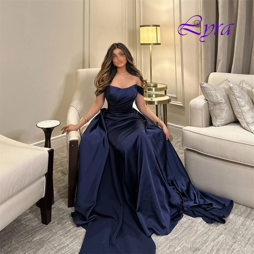 فستان سهرة أنيق مخصص برقبة قارب وأثواب مناسبة خاصة من الساتان الرائع وفساتين حفلة موسيقية بأكمام قصيرة رقيقة