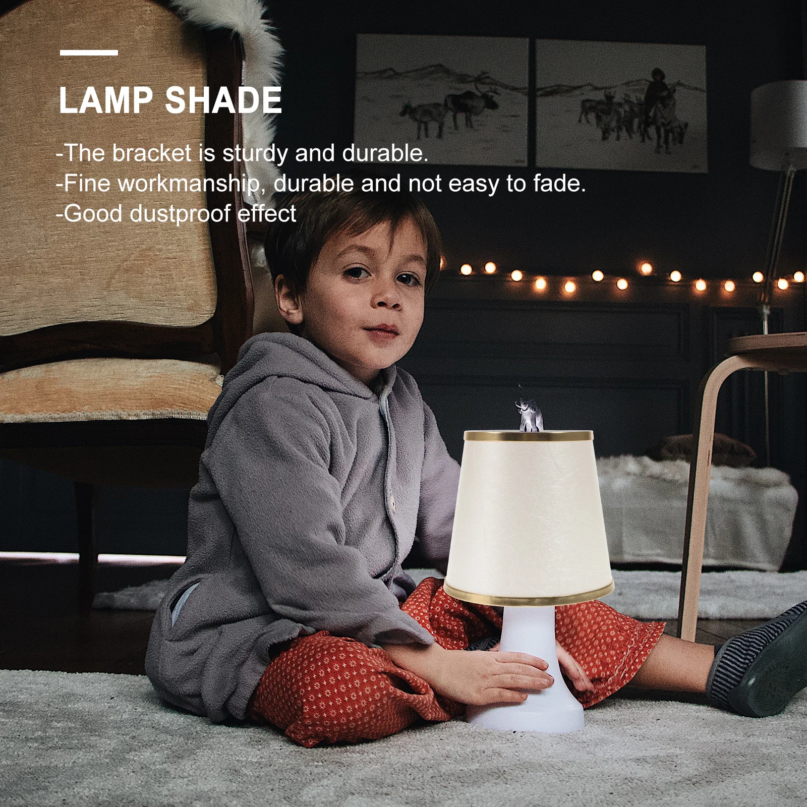 

Small Lampshade Fabric Iron Clip-On Light Shade for Desk Wall Floor Bedroom Living Room Office Home Multi-Purpose Easy Install
