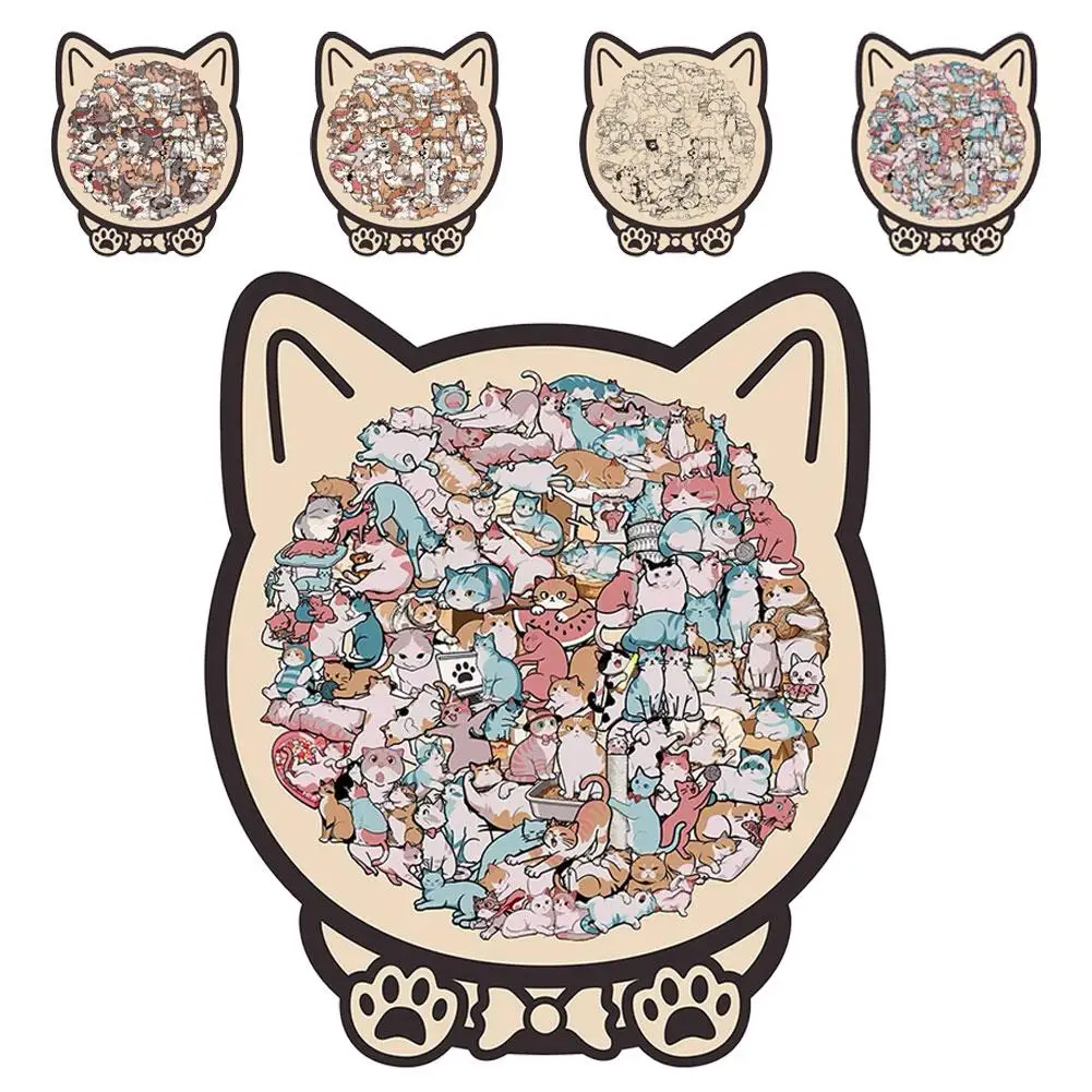 

135-piece Morandi-colored Cat-shaped Puzzle with Cat Silhouette Frame Macaron Color Cut Cat Pieces Cat Puzzle Ornaments