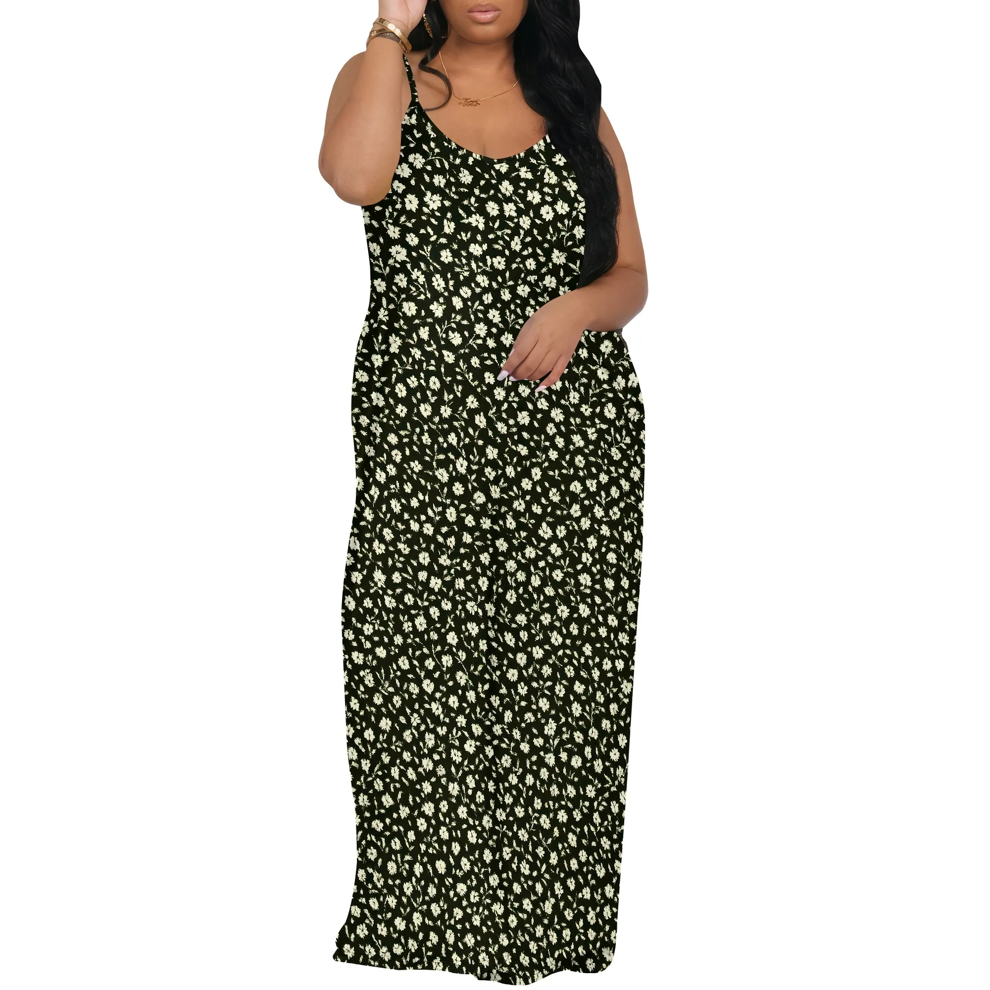 

Women V-Neck Polka Dot Print Spaghetti Strap Boho Long Maxi Dresses