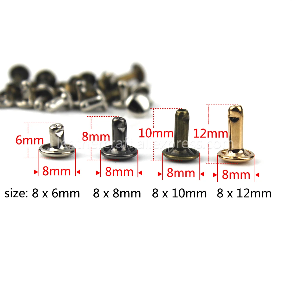 100sets 6mm 8mm Metall Doppel Cap Nieten Studs Runde Niet für Leder Handwerk Tasche Gürtel Kleidung Hut schuhe Pet Kragen Decor