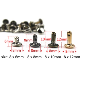 Double Cap Metal Niets Bolzen, runde Nieten für Lederhandwerk, Beutel, Gürtel, Kleidung, Hut, Schuhe, Haustierkragen, 6 mm, 8 mm, 100 Sets 8 Hauptverkäufe Vivet gesehen - №7