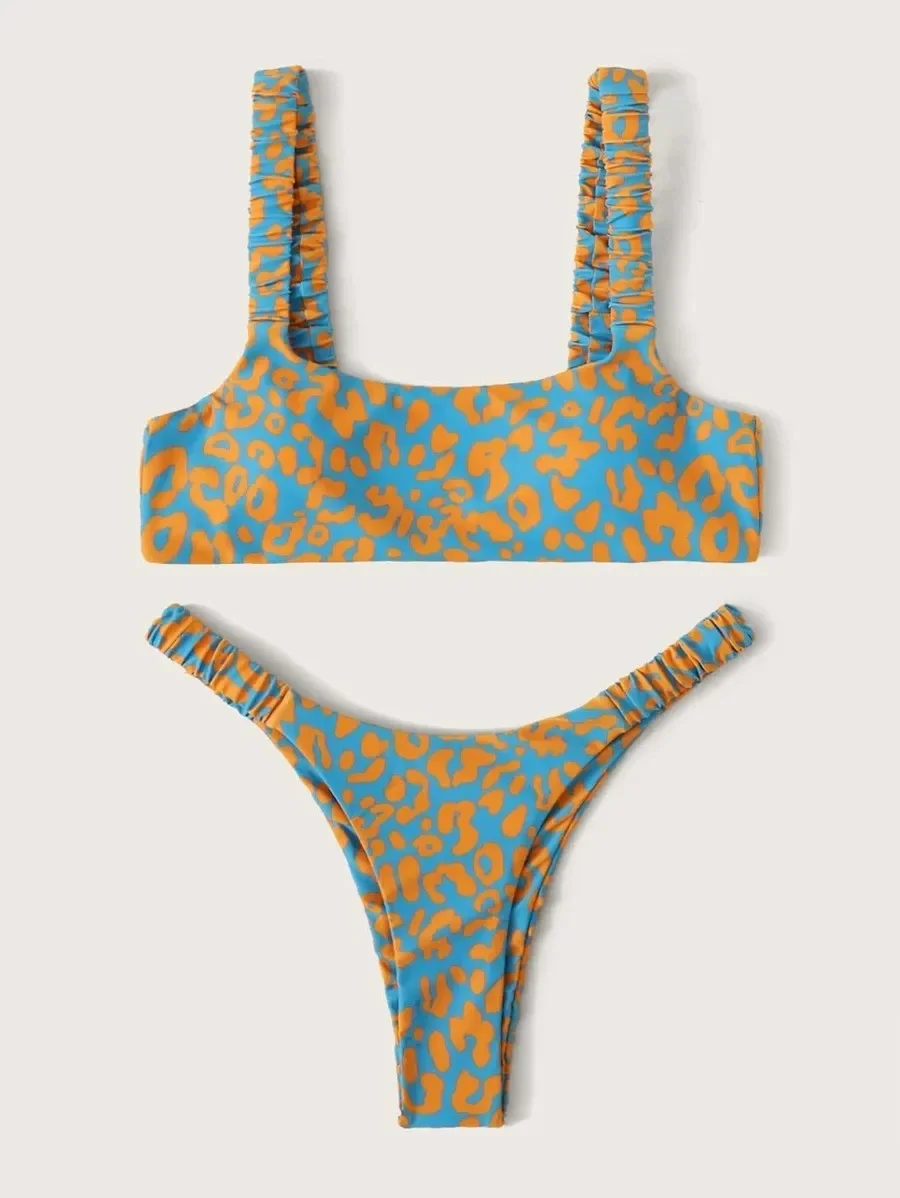 Sexy Micro Bikini 2024 Women Orange Leopard Push Up Padded Thong Swimsuit Female Cut Out Bathing Suit Swimwear Trajes De Baño
