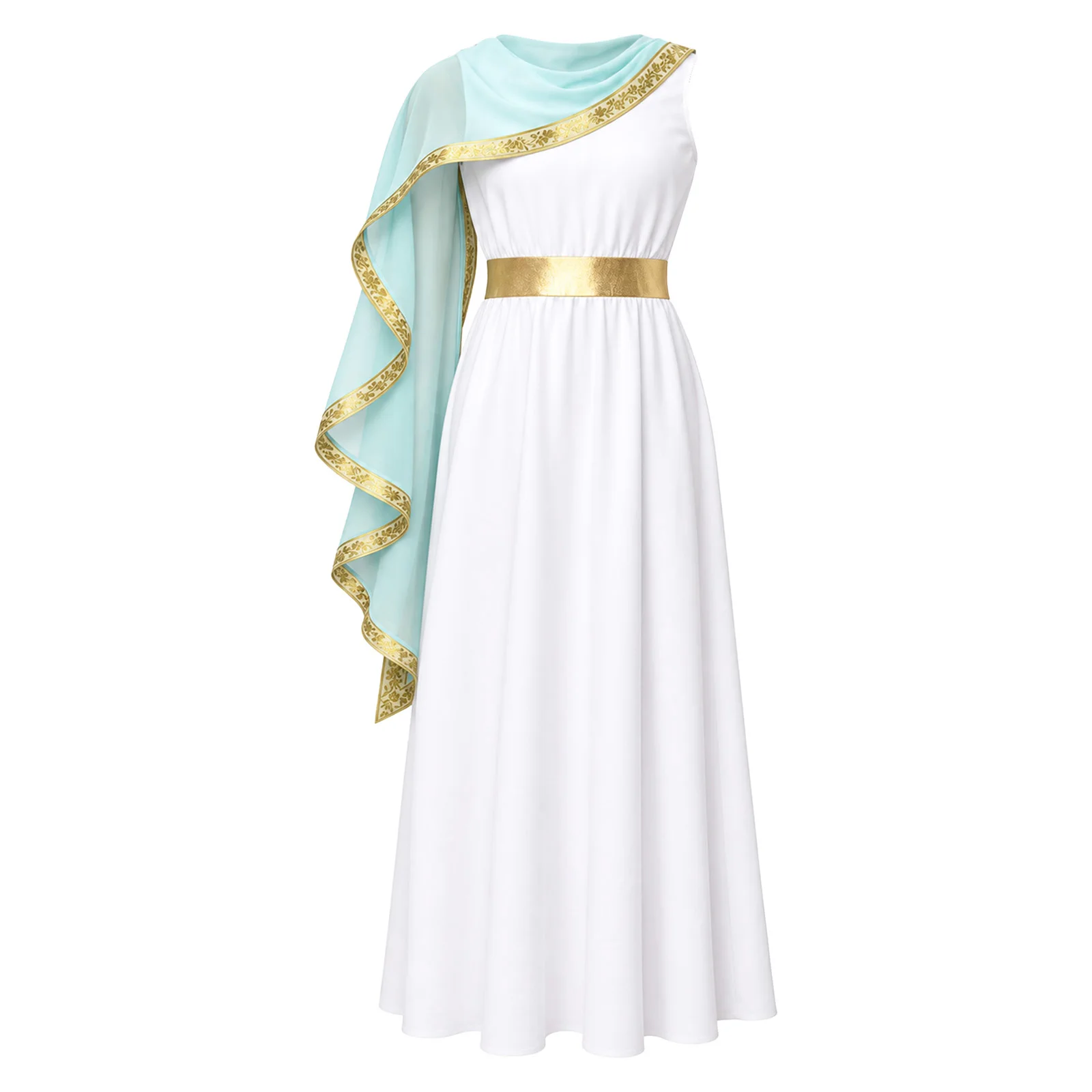 Kids Girls Halloween Ancient Greek Roman Athena Goddesses Princess Costume Sleeveless Shawl Cape Greece Beauty Toga Dress Robe