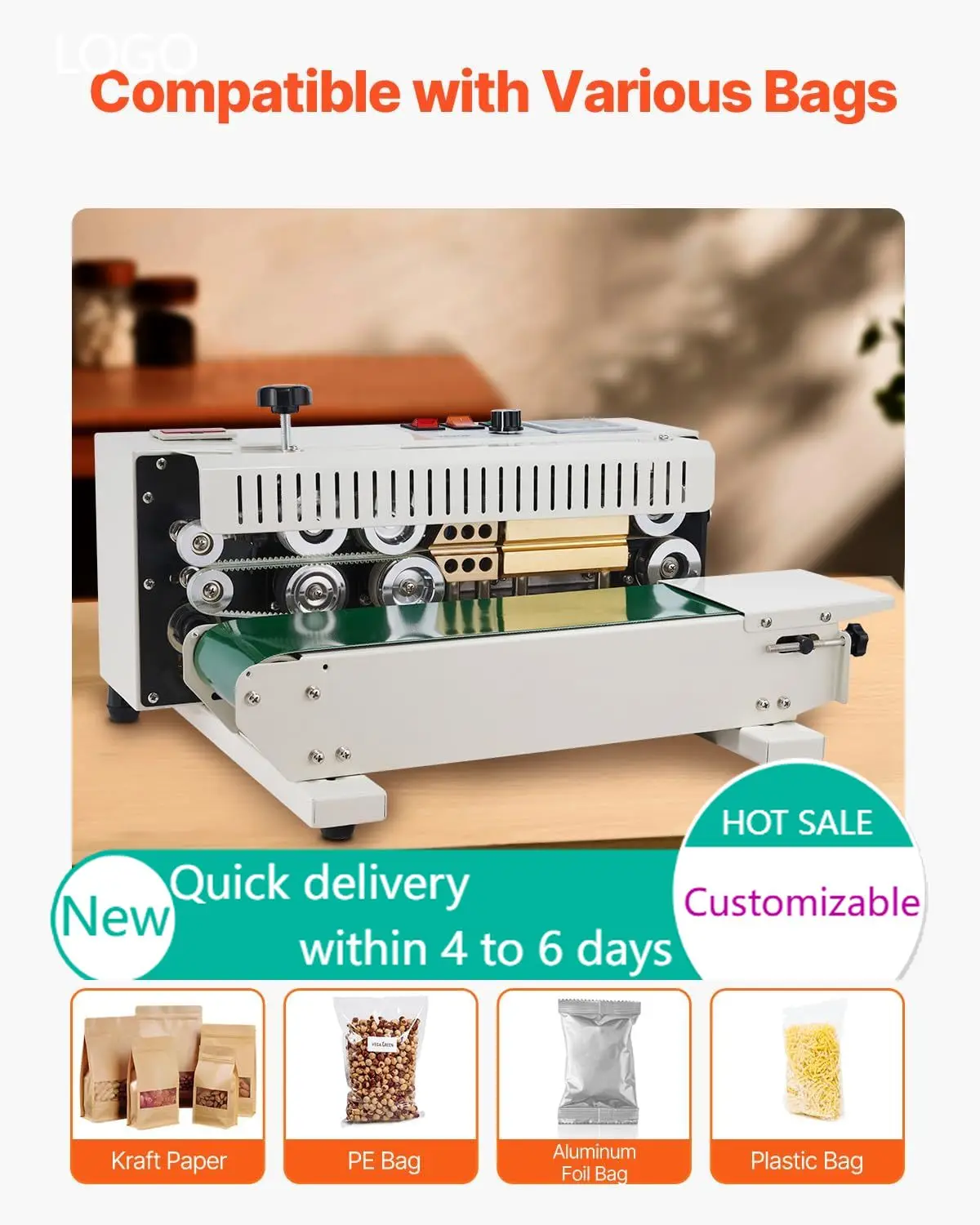 Continuous Bag Band Sealing Machine FR900K Band Sealer Machine with Digital Temperature Control Horizontal Bag Sealer