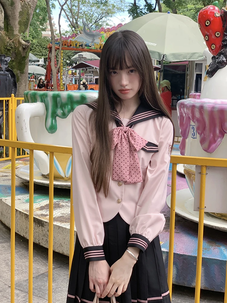 

Японский Sle School orm Jk orm Set Waist Cinched Long Sve Slimming Pink School orm Top Tokyo Annual Record