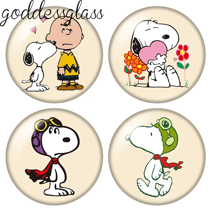 Snoopy pilot Love Charlie Cute actions Round 12mm/18mm/20mm photo glass cabochon flat back making findings for keychain Jewelry