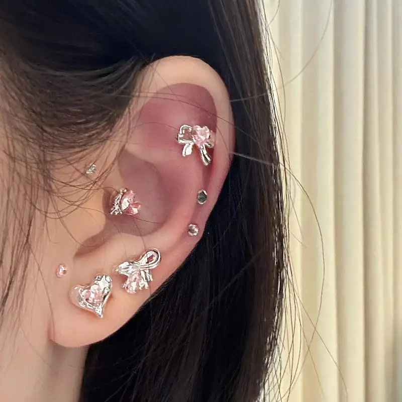 20pcs/Sheet Fashion Heart Bow Rhinestone Ear Point Stickers Ear Pressure Stick Acupuncture Auricular Ear Stickers Massage