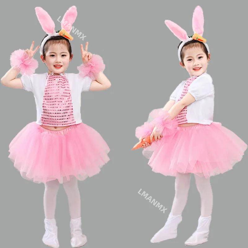 Girl boy Children Animal Cosplay rabbit bunny Costumes Kids Kindergarten tutu Halloween Christmas Party School Performance cloth