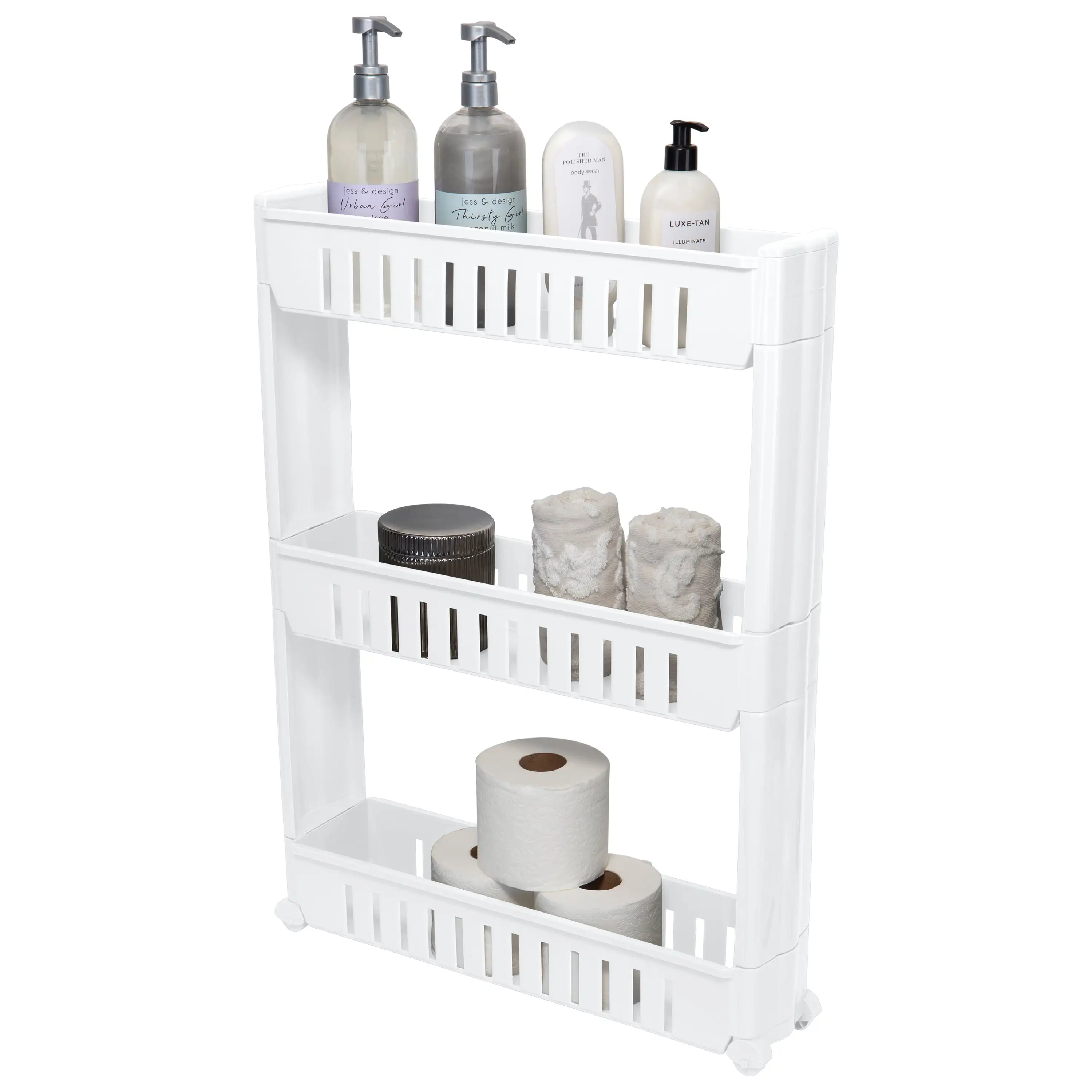 

Simplify 3 Tier Slim Slide Out Storage Cart in White for Closets and Laundry Rooms