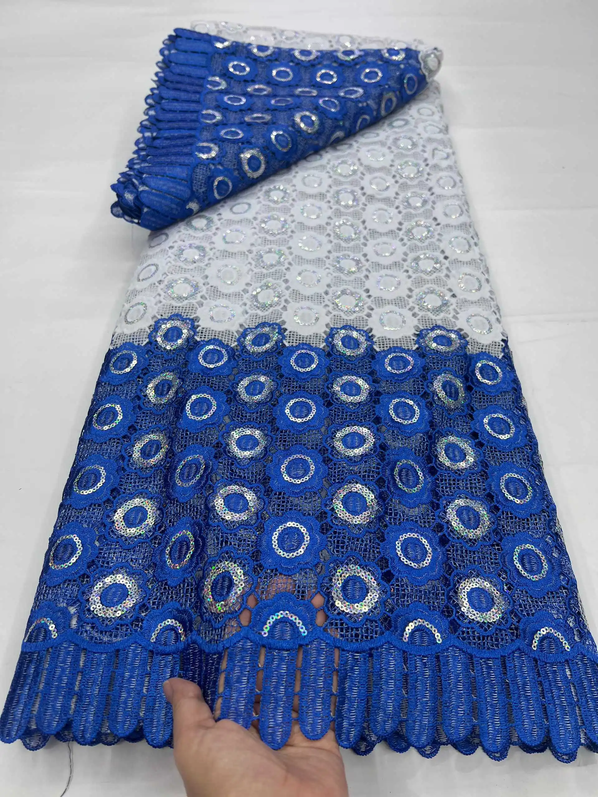 

New African Guipure Cord Lace Fabric 2025 High Quality Sequins Water Soluble Lace Fabric Embroidery for Nigerian Wedding