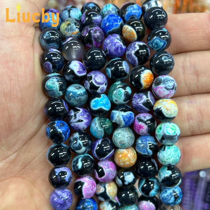 Naturstein Gemischte Farbe Feuer Achate Handgemachte Perlen Für Schmuck Sets DIY 6/8/10mm Armbänder Zubehör Schlüsselanhänger 15" Großhandel – Detail 2