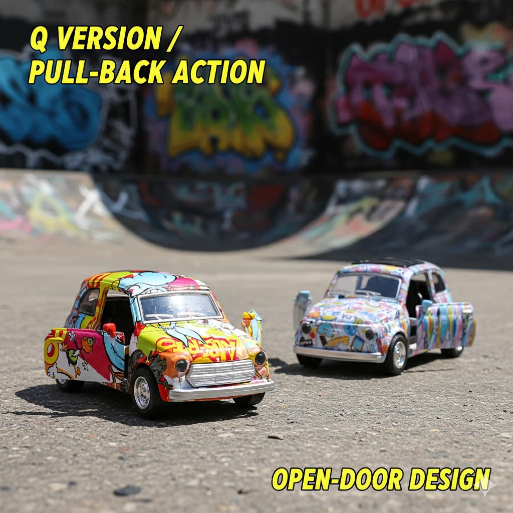(Bagged) 1/36 Small and Cute Graffiti Elements Alloy Pullback Car, Die Cast Metal, Boy's Toy, Pullback Function.