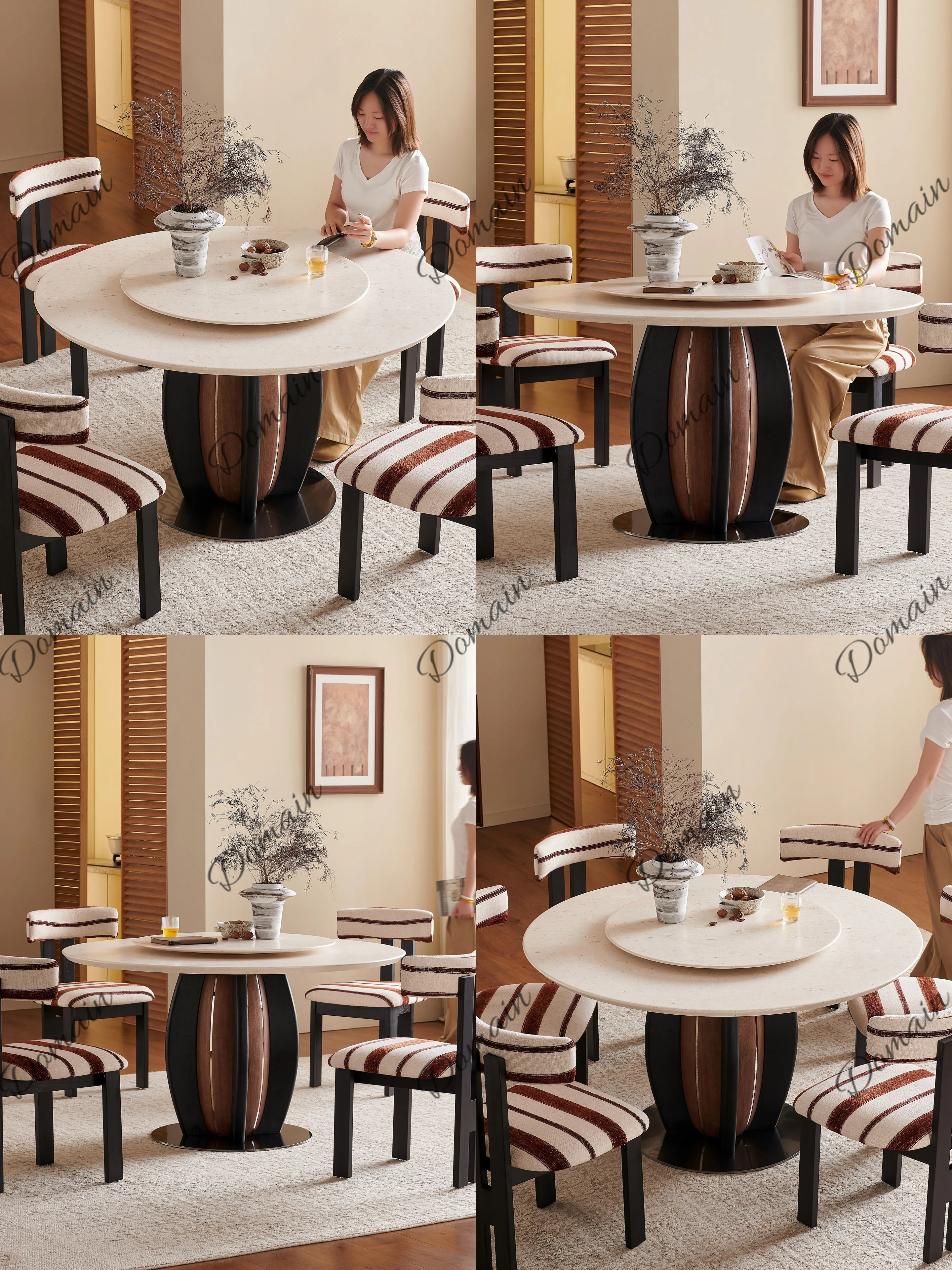 2026 New Round Travertine Dining Table Mid Century Modern Natural Marble Stone Table for Living Room Home