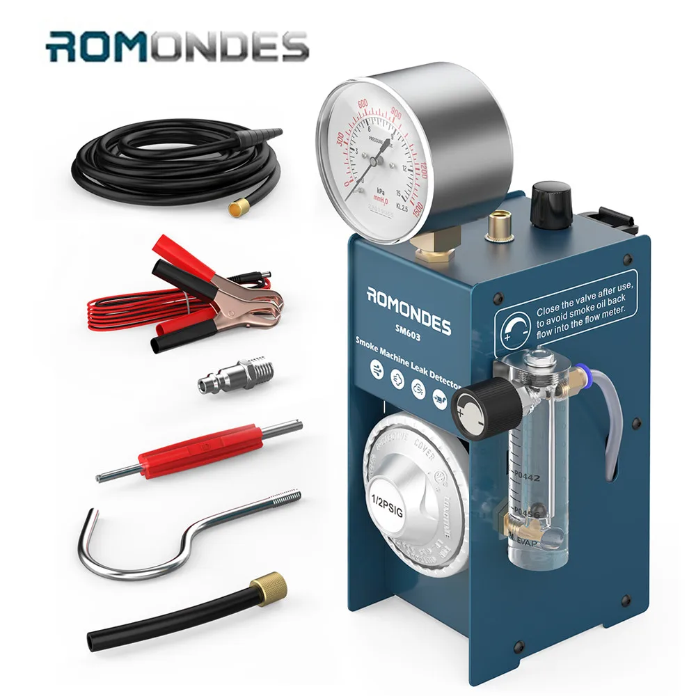 

Romondes SM603 Car Smoke Leak Tester EVAP Vacuum Fuel Pipe Leakage Locator with Pressure Gauge Flow meter forCar Motorcycl Truck