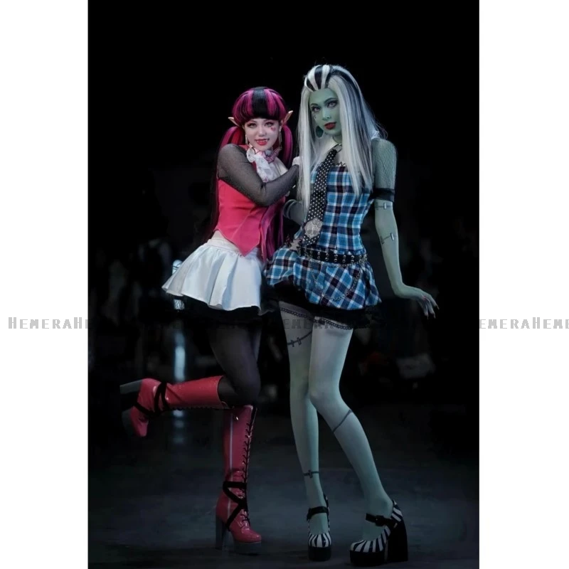 Monster High Cosplay Frankie Stein 1 Cosplay Costume Suit Female Cosplay Dress Halloween Costumes Outfit Full Set Draculaura COS