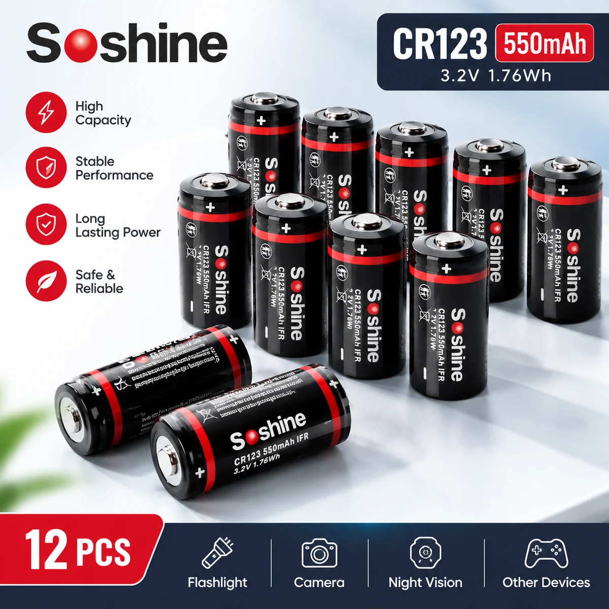 CR123 16340 LiFePO4 Lithium Iron Phosphate Battery 3.2V 550mAh Rechargeable 2000 Cycle For Flashlight Headlamp Mini Fan