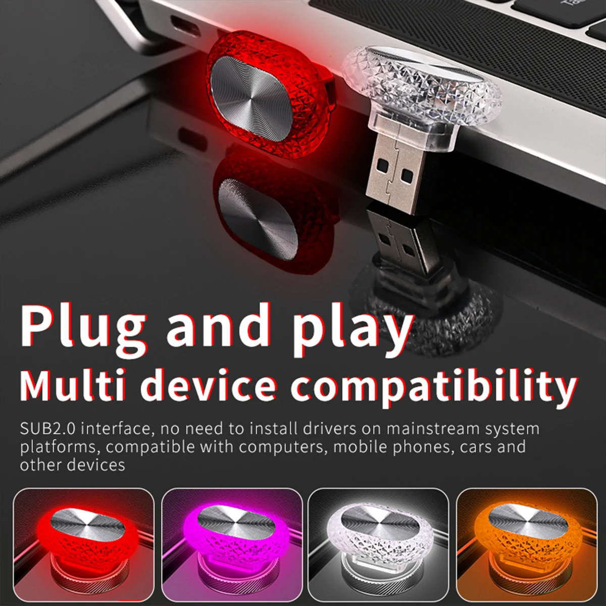 2X Car Interior Light LED Ambient Light Mini USB Decoration Light Environment Light RGB Color Car Computer Accessories Plug Play