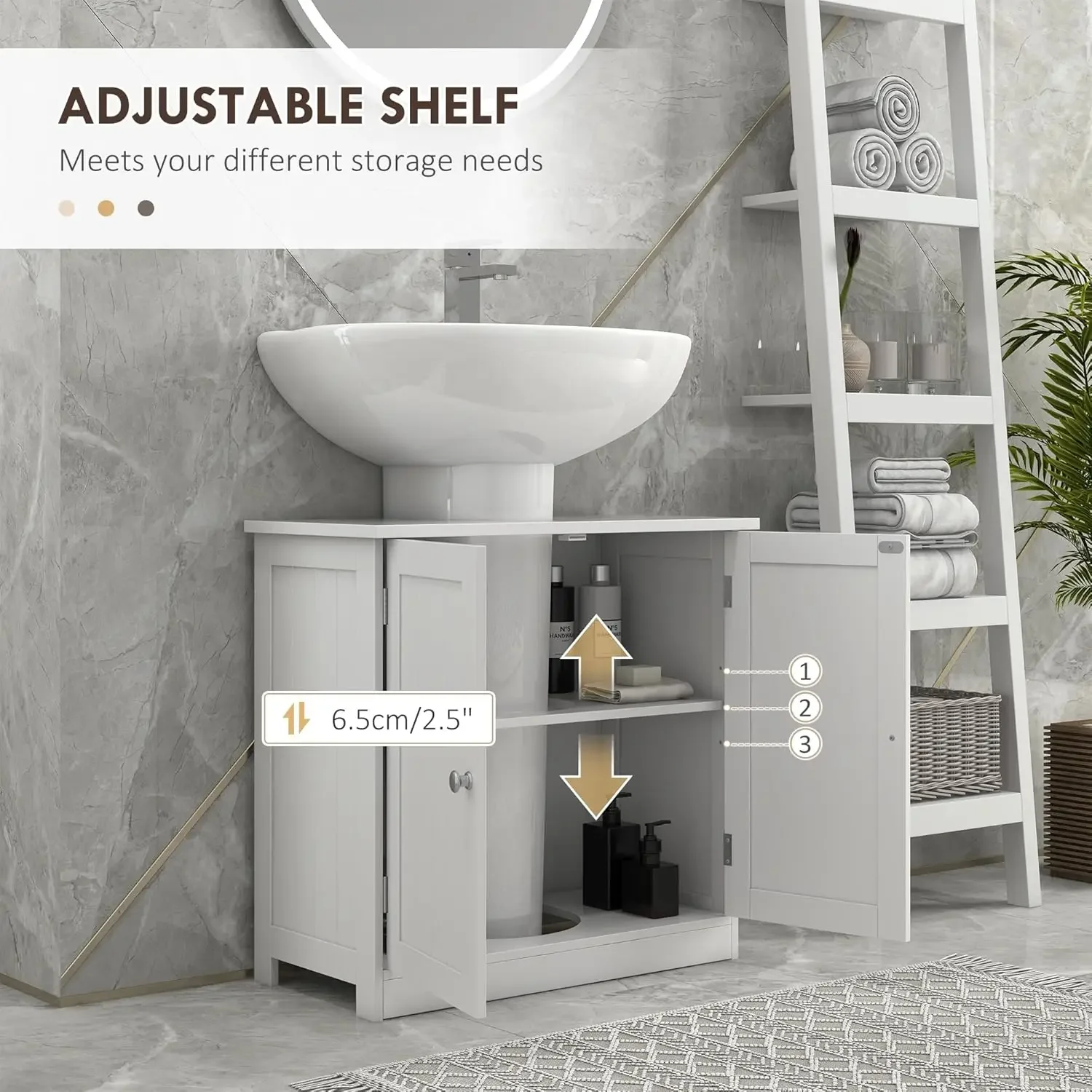 [XMSJ-Limited Stock, Buy Now!]Under Sink Bathroom Cabinet with 2 Doors and Shelf, Pedestal Sink Bathroom Vanity Furniture, White