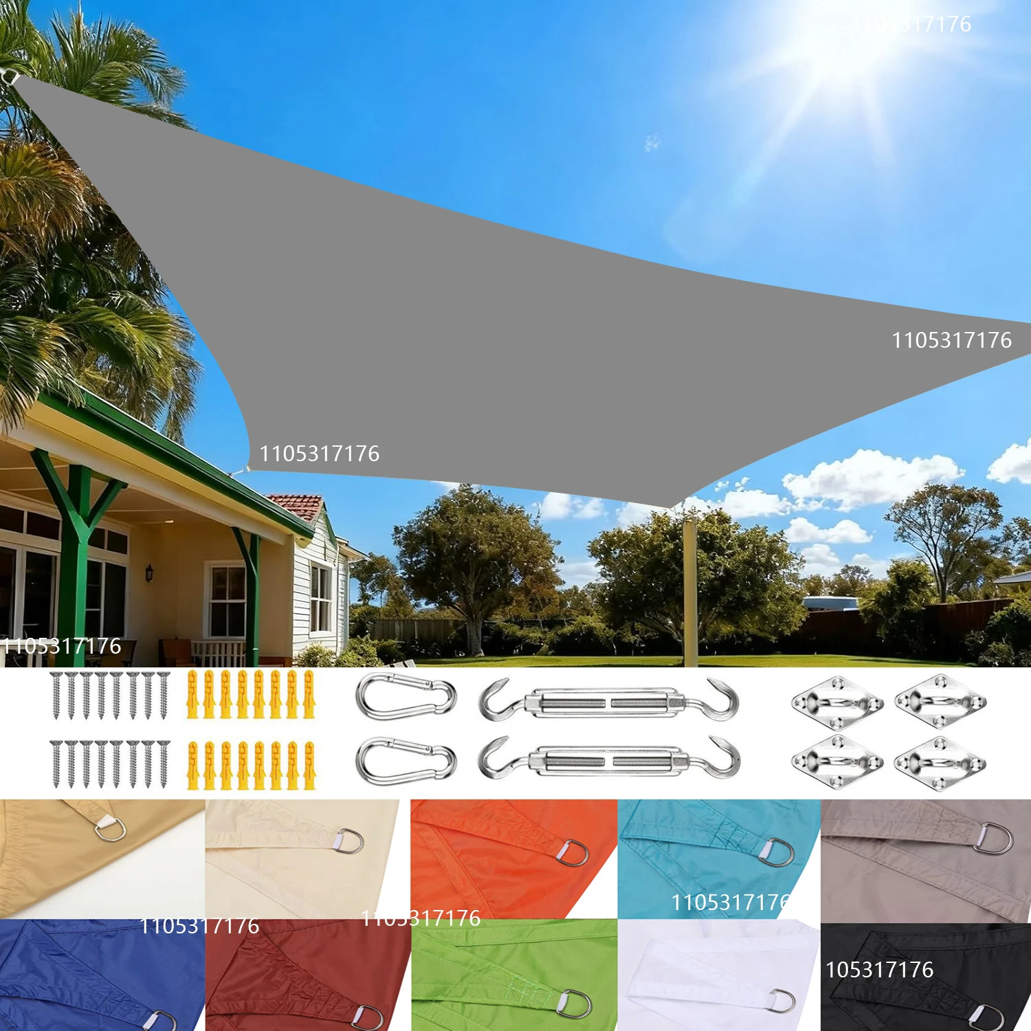 Sun Shade Sail with Hardware Kit, UV Block Waterproof Canopy with Installation Accessories for Patio Garden Pool